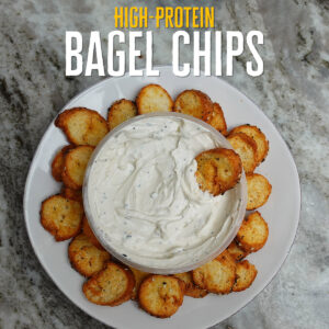 High-protein bagel chips