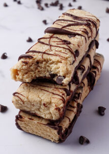 Stack of cookie dough protein bars