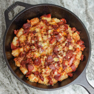 Loaded Tater Tot Nacho Skillet