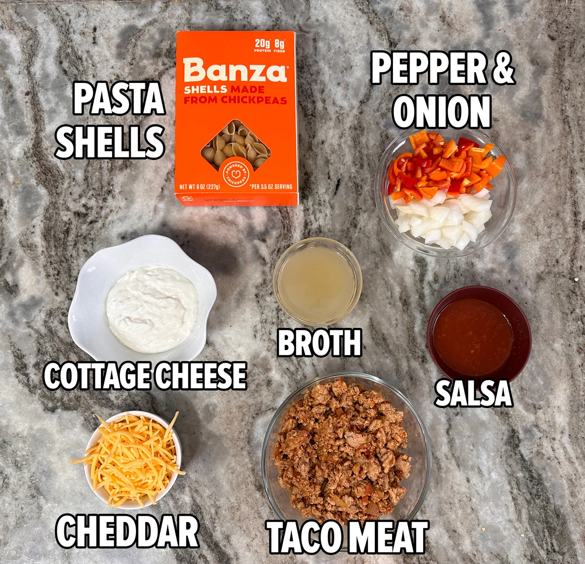 Ingredients for creamy taco pasta