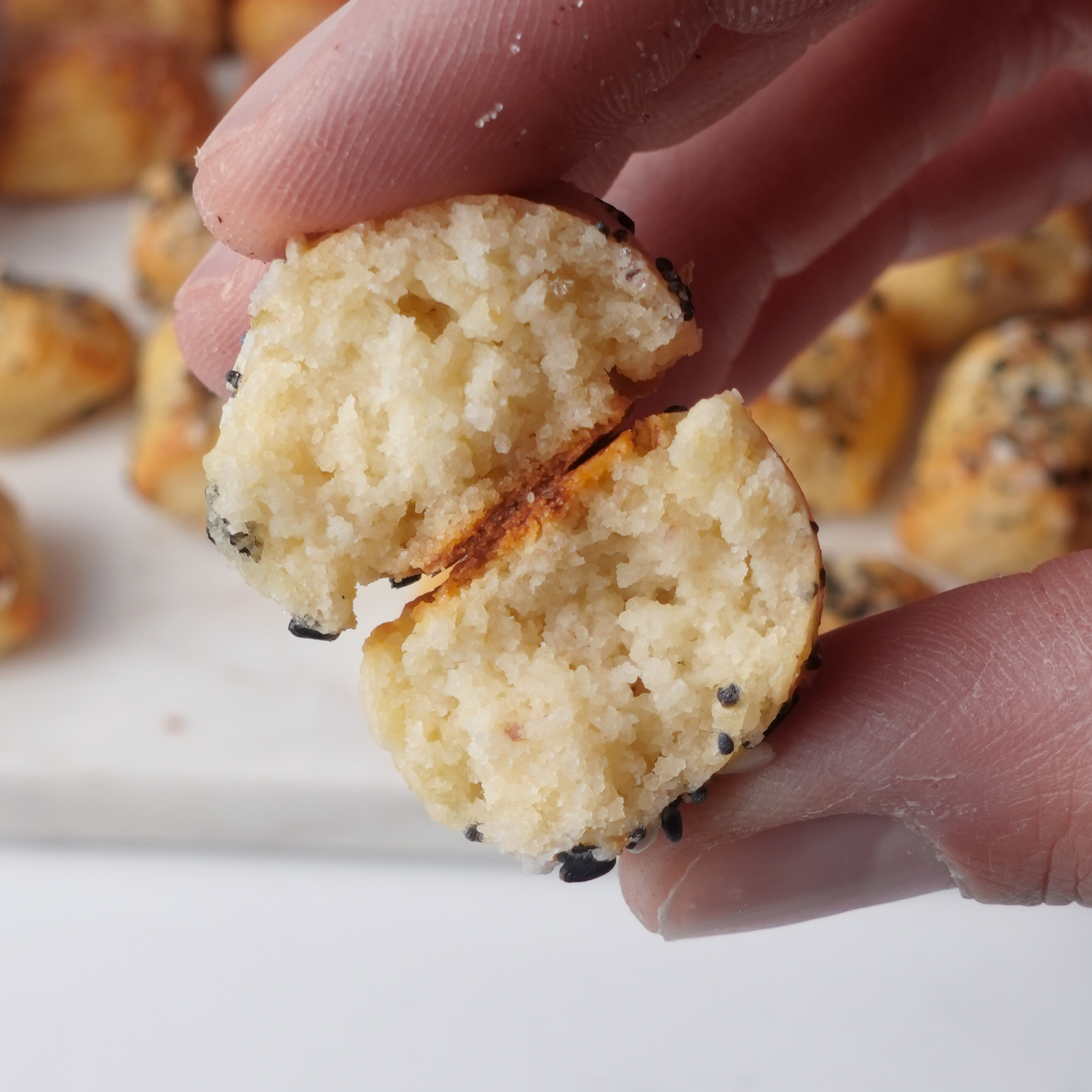 Interior of carb-free bagel bite